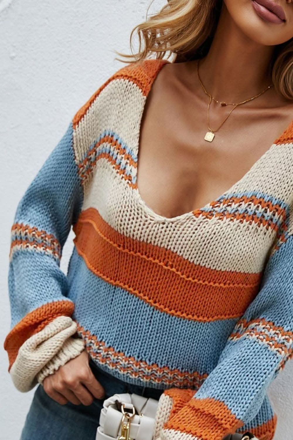 Color block v-neck sweater - Love Salve